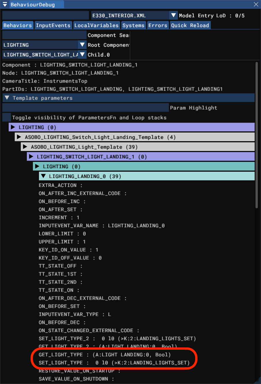 Behavior Debug window