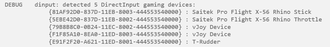 Debug message about Direct Input gaming device